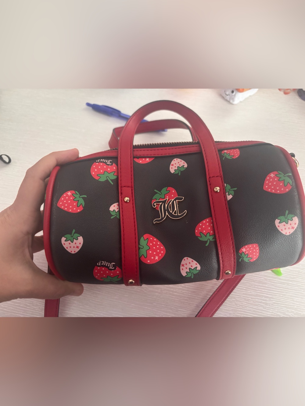 Strawberry Print Black & Red Women's Crossbody Bag